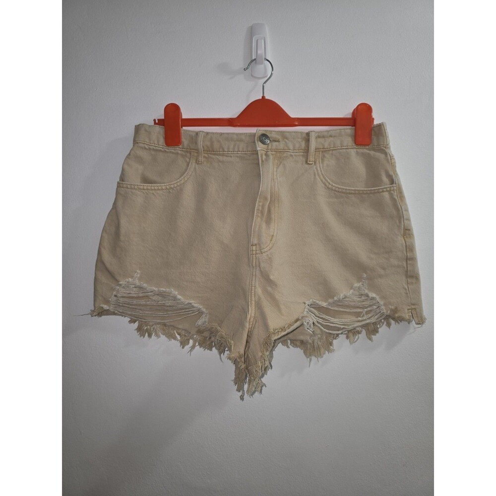 Show Me Your Mumu Shorts Womens 29 Beige Distressed Frayed Cutoff Denim Shorts